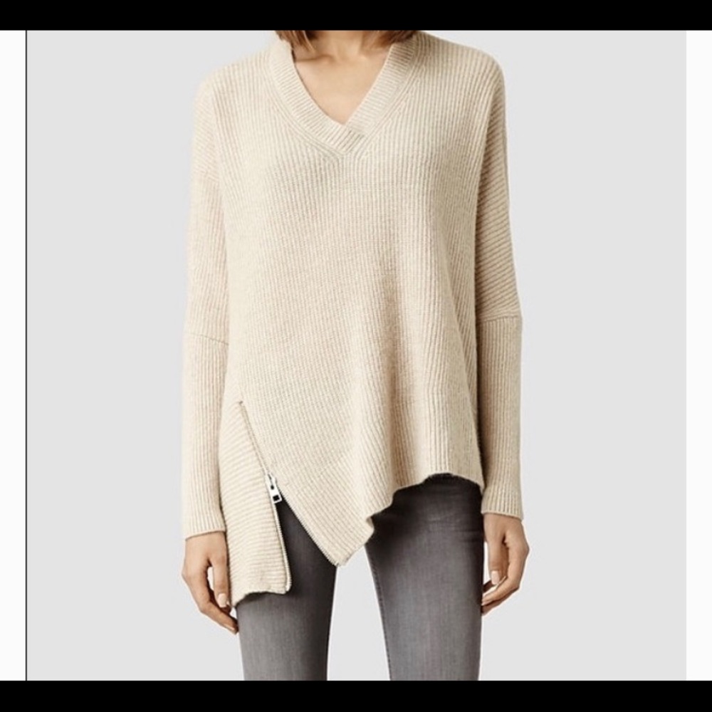 ALLSAINTS CABLE ZIP SWEATER IN QUARTS MARL